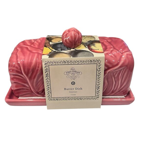 John Derian Target Thanksgiving Mauve Pink Stoneware Cabbage Butter Dish NEW - Picture 1 of 4